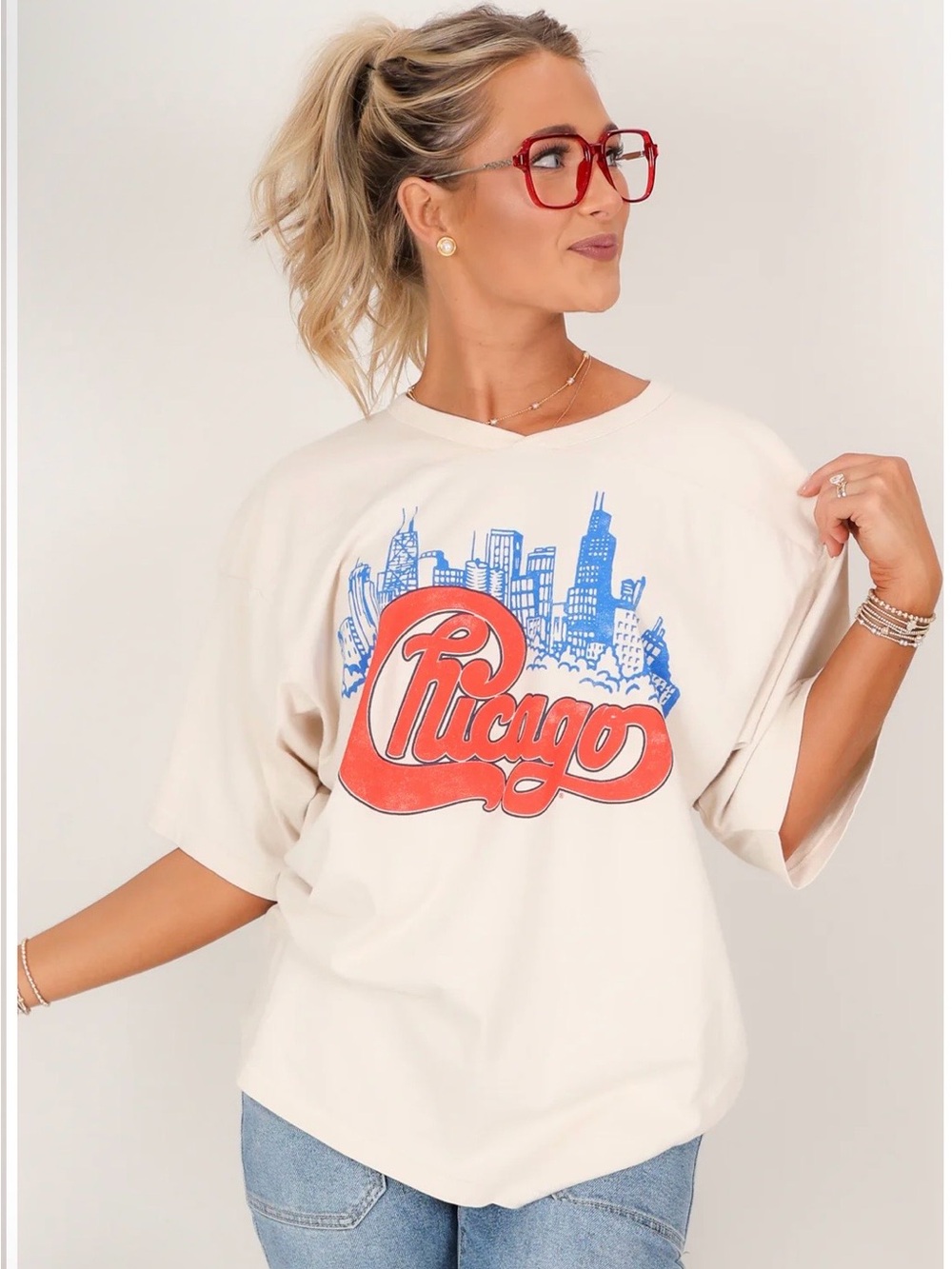 NWOT Daydreamer Chicago Skyline Oversized jersey Short Sleeve tee - Picture 3 of 5
